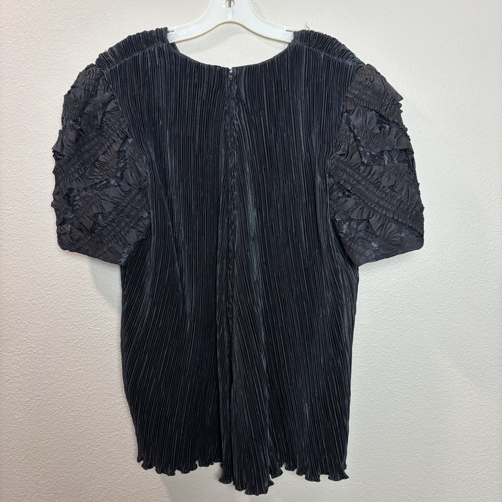 80s Kathrine Lindsay Rhinestone Bow Pleated Blouse Black Women's 18 Glam Top - Picture 12 of 14